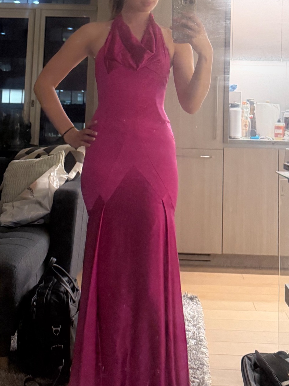 Zac Posen Fuchsia Satin Halter Mermaid Gown